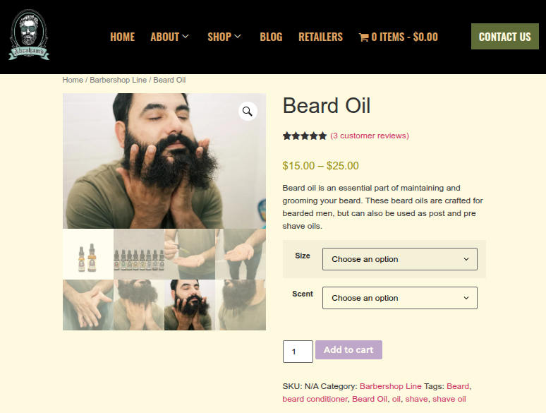 Example of a redesigned product detail page Beard Oil Product Page